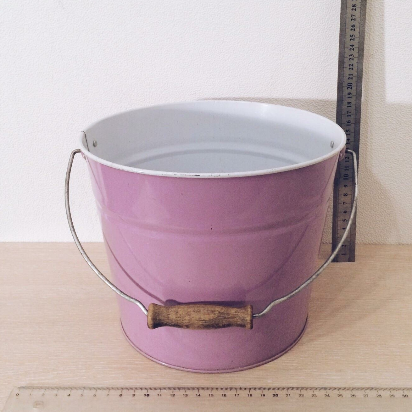 Відерце рожеве/біле метал/емаль