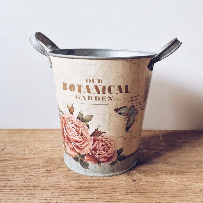 Відерце-кашпо з 2 ручками Ботаніка троянди метал 1