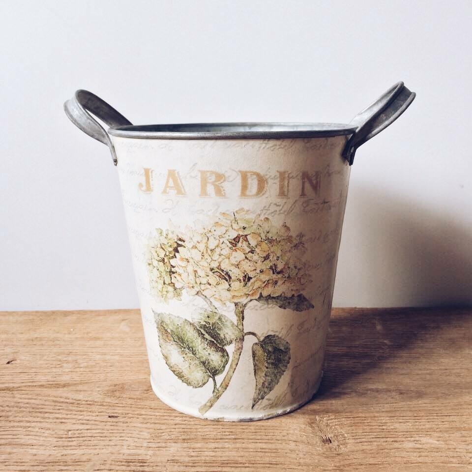 Відерце-кашпо з 2 ручками Ботаніка гортензія метал 2