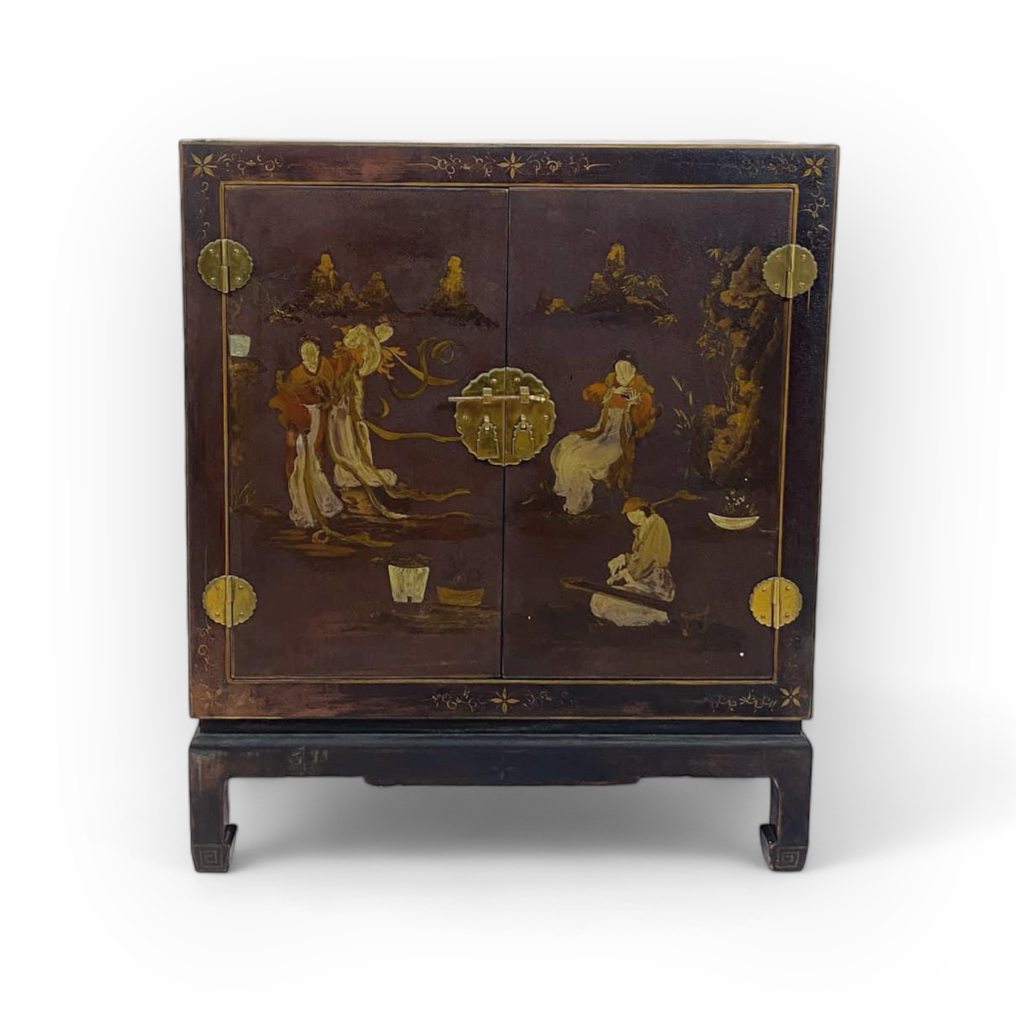 Тумба для платівок шинуазрі дерево/шкіра розпис вінтаж CB-080