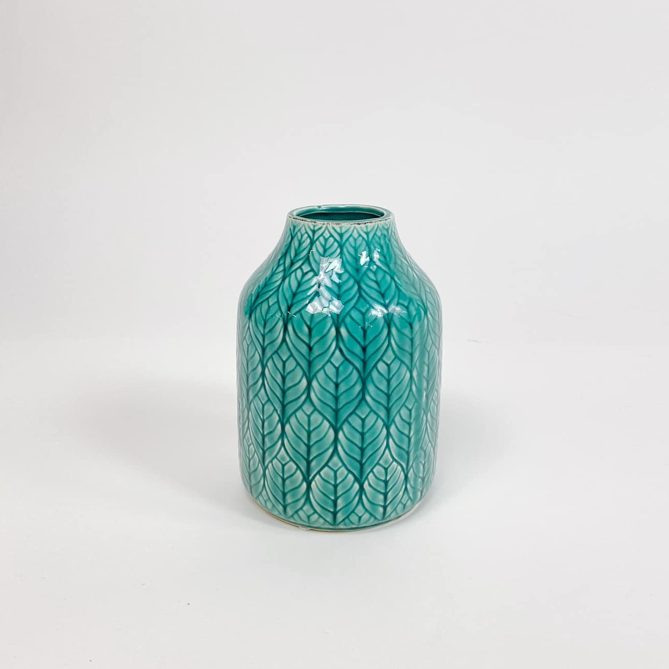 Ваза рельєфна "листя" кераміка бірюзова VA-431