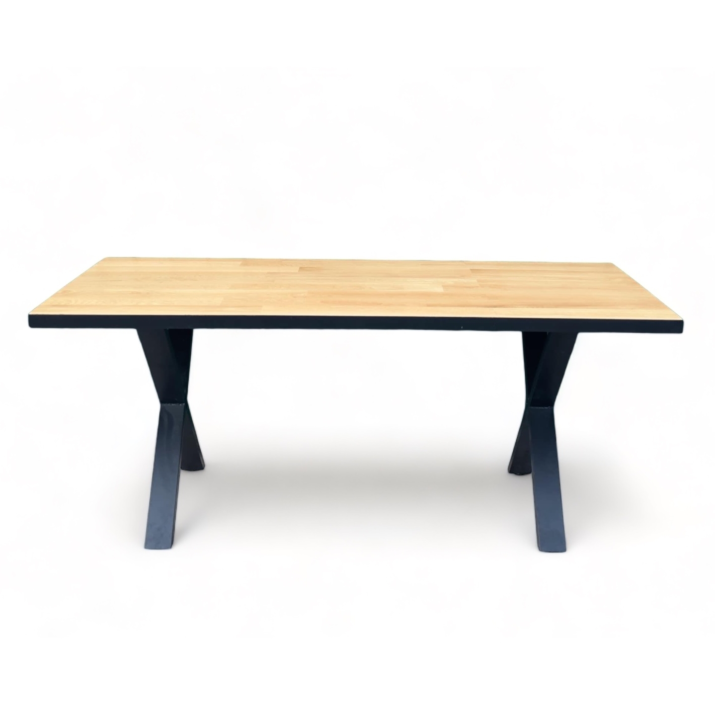 Стіл обідній на Х-ніжках масив дуба / метал чорний TB-324