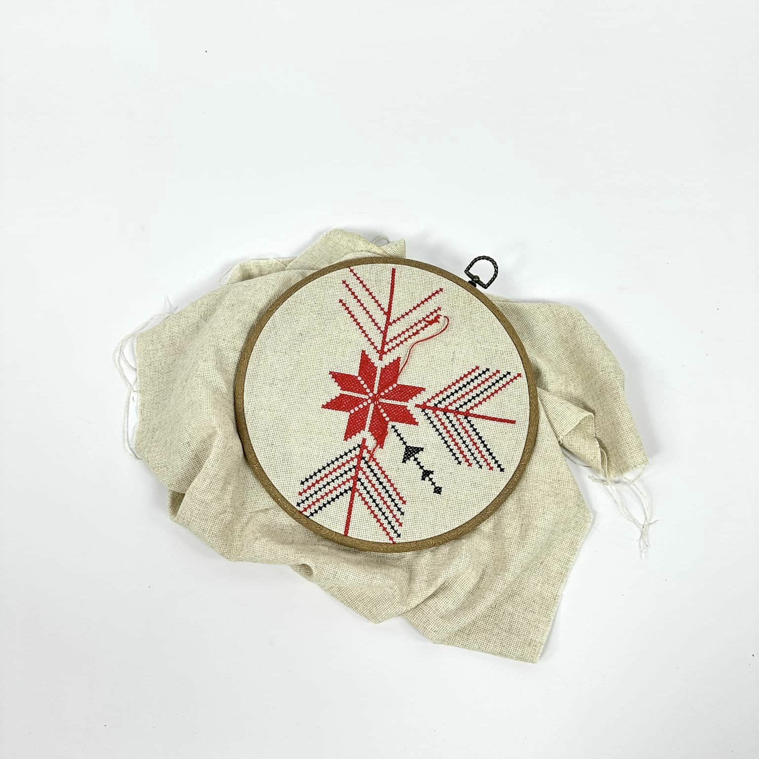 Вишивка хрестиком незавершена в пяльцях