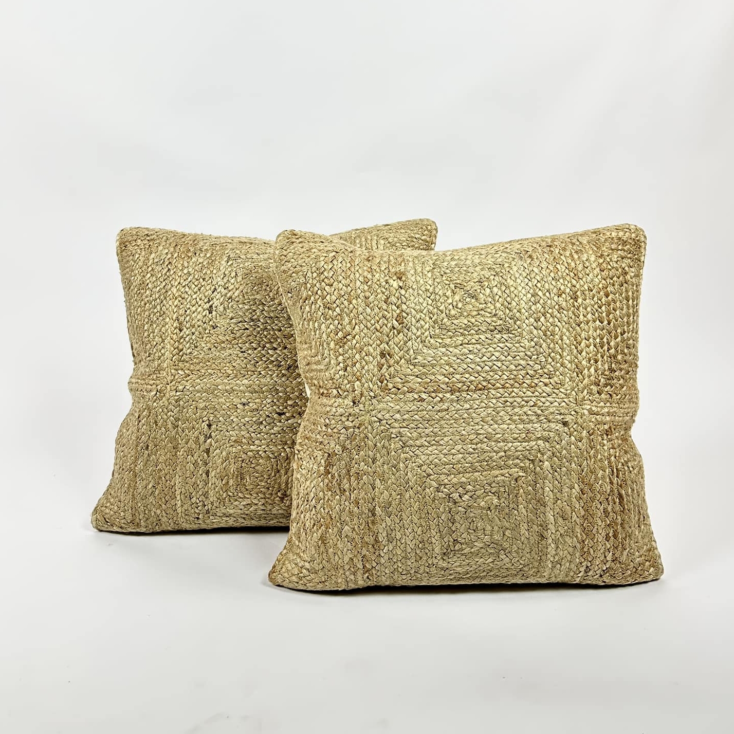 Подушка декоративна велика з плетінням етно джут/бавовна PW-394