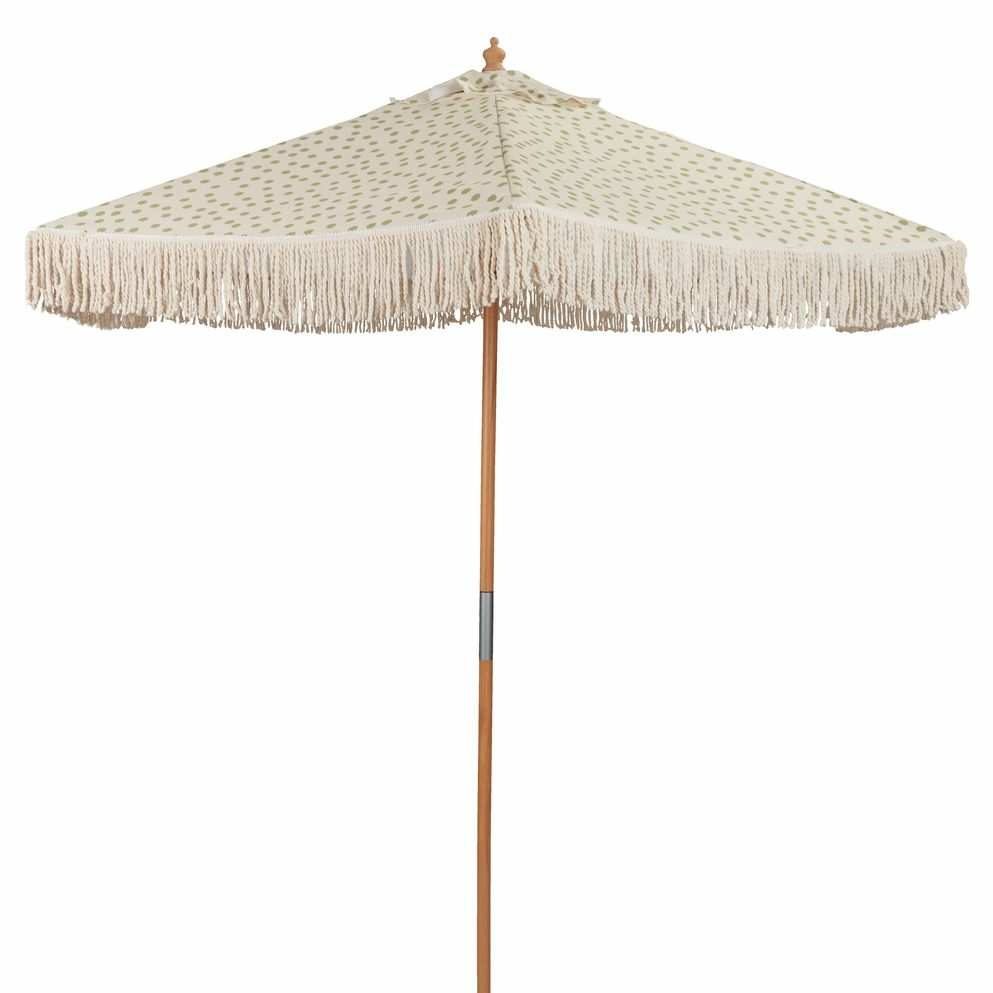 Парасоль від сонця з китицями беж в зелену крапку