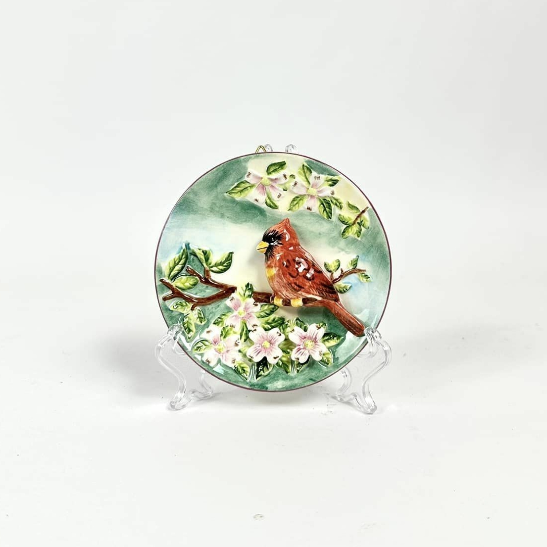 Тарілка декоративна настінна "пташка кардинал" кераміка