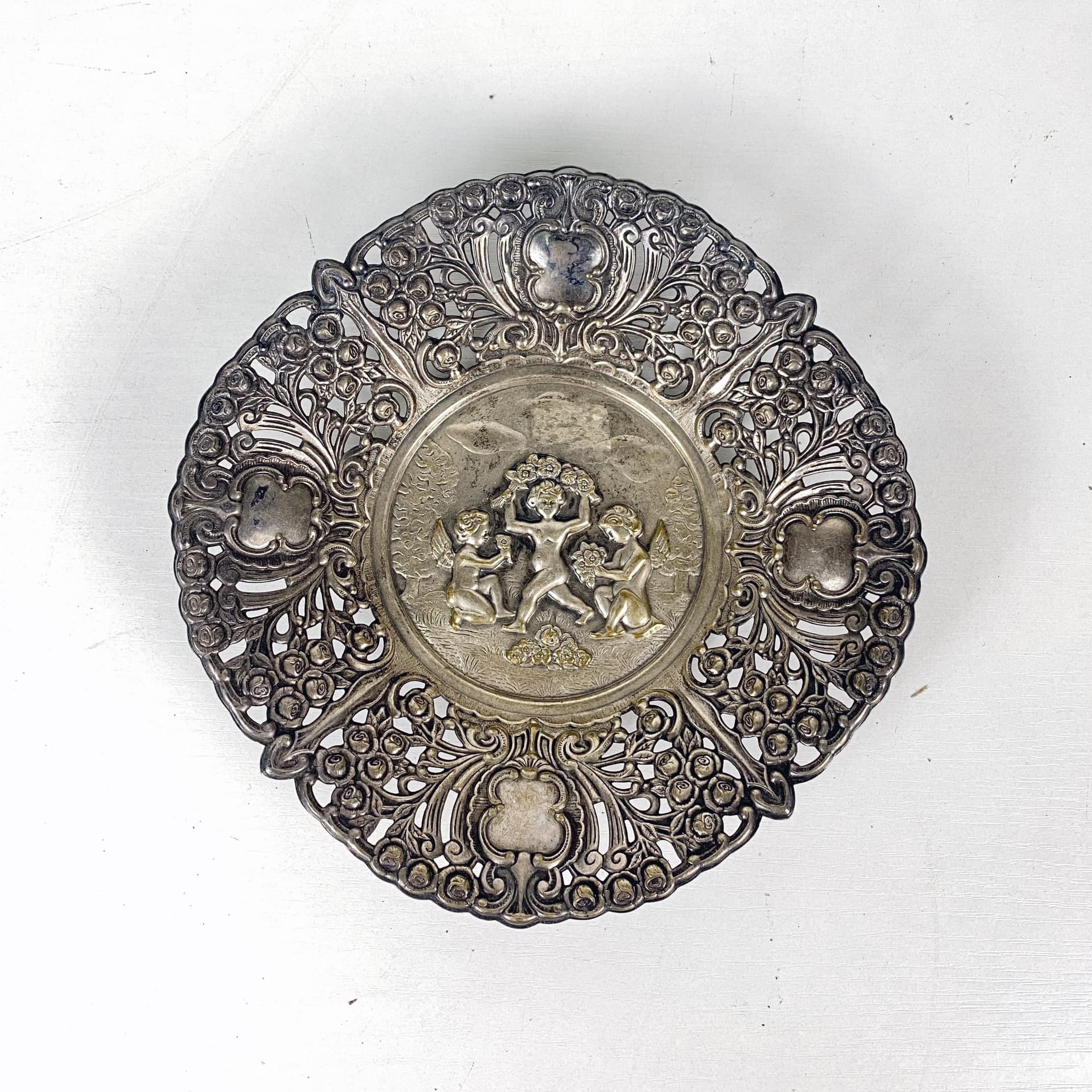 Тарілка декоративна рельєф/прорізи сріблення вінтаж SV-008