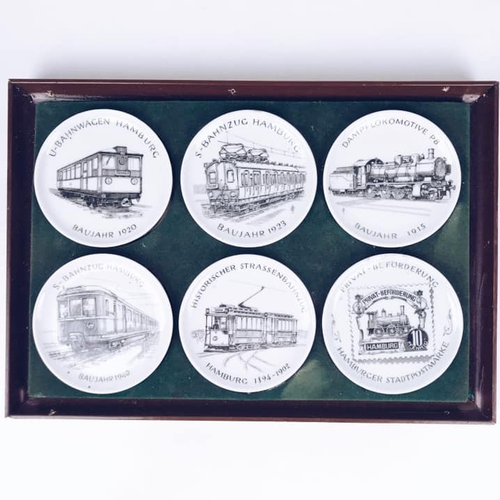 Панно 6 тарілочок з малюнком Потяг в рамкі вінтаж AR-408