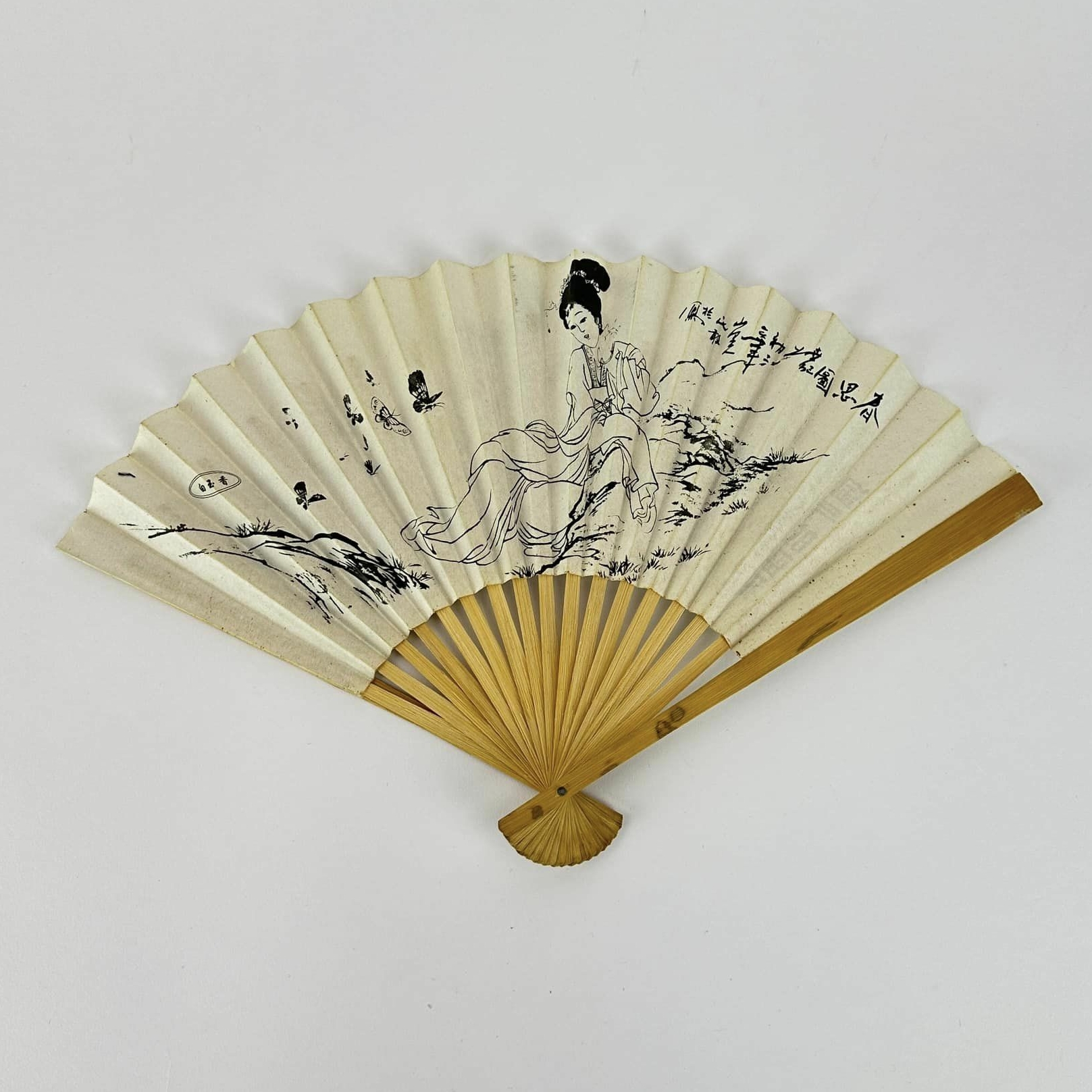 Віяло біле азіатске "дівчина" папір/бамбук