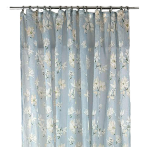 Штора-тюль вуаль блакитна з білими квітами на тасьмі CR-042