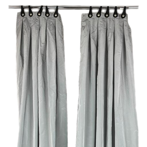 Штора св-сіра атлас на декоративних чорних петлях CR-060