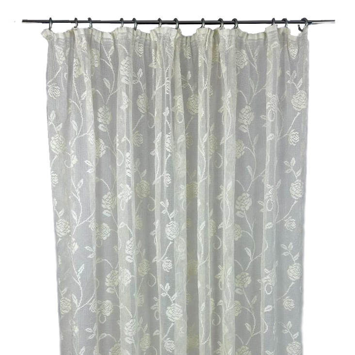 Тюль ваніль укорочений з фестонами ажурний Квіти  на тасьмі CR-066