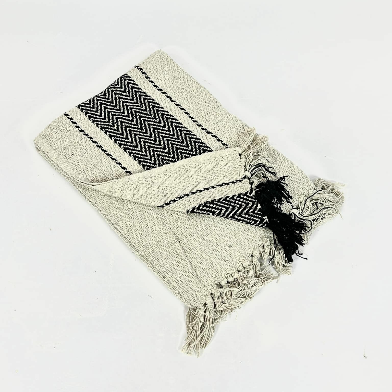 Плед натур/чорний шеврон смуга бавовна WR-219