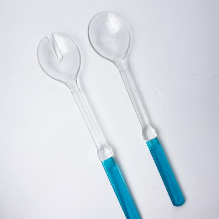 Комплект ложок для салату пластик прозорий/блакитний KH-226