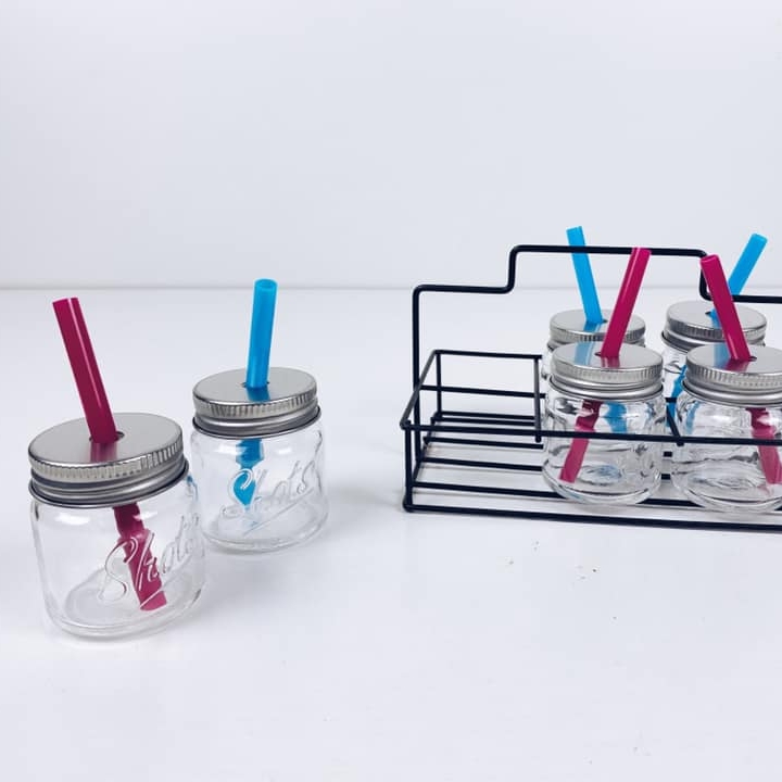 Набір баночок для смузі у тримачі для пікніка скло/метал/пластик BB-065