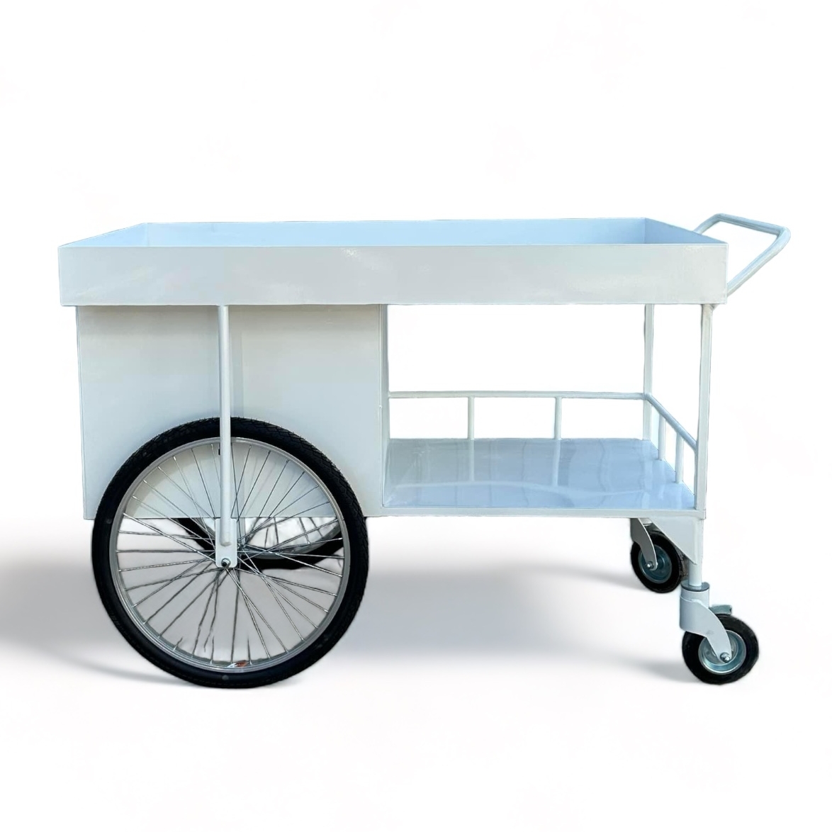 Візок для транспортування їжі і посуду великий білий метал