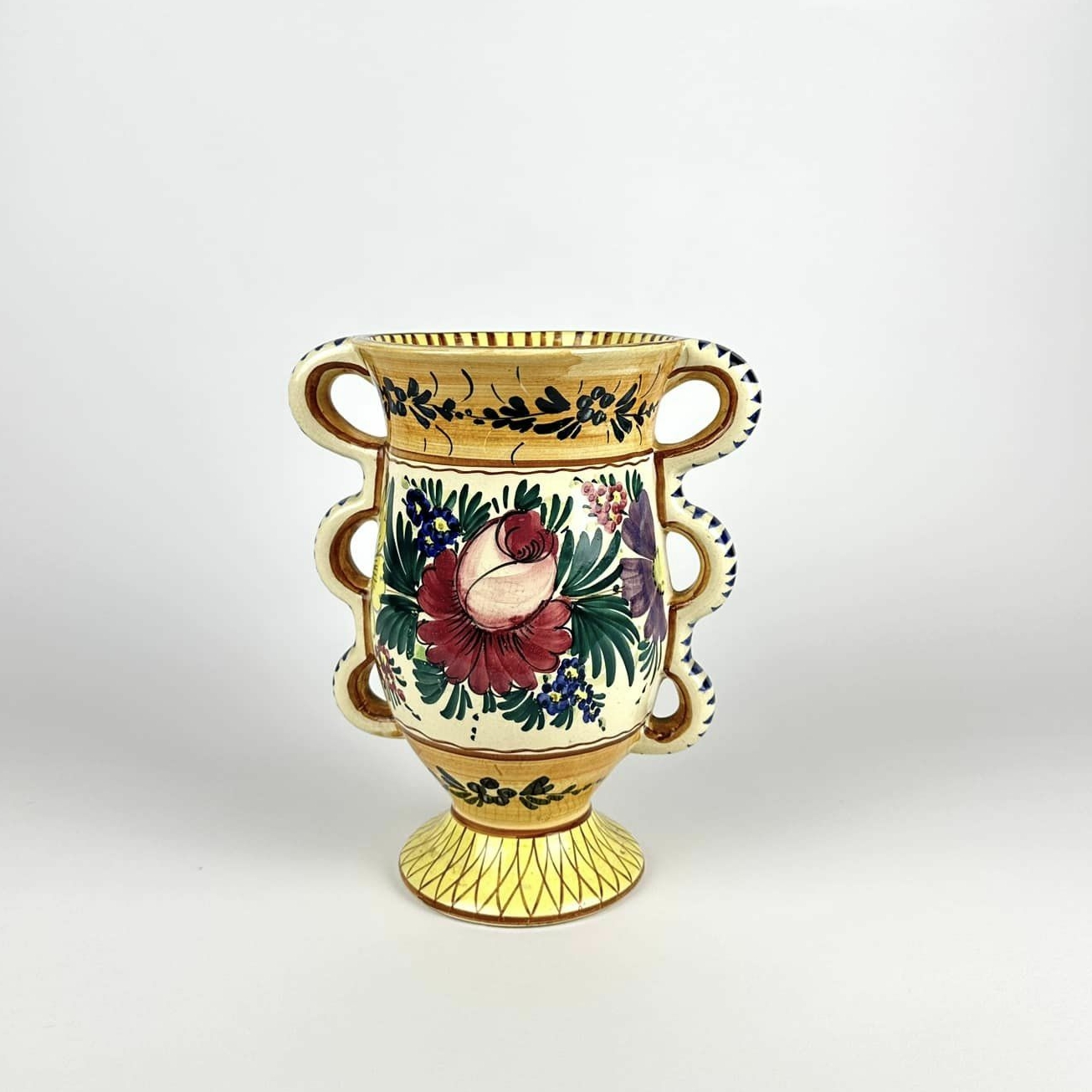 Ваза з ручками-вушками кольоровий розпис кераміка вінтаж VA-454