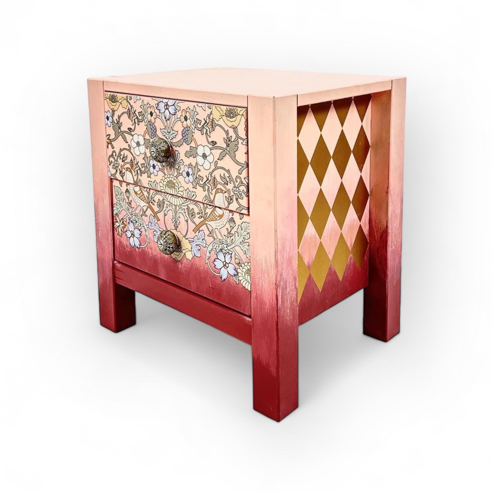 Тумба приліжкова рожева з візерунками з 2 шухлядками дерево CB-088