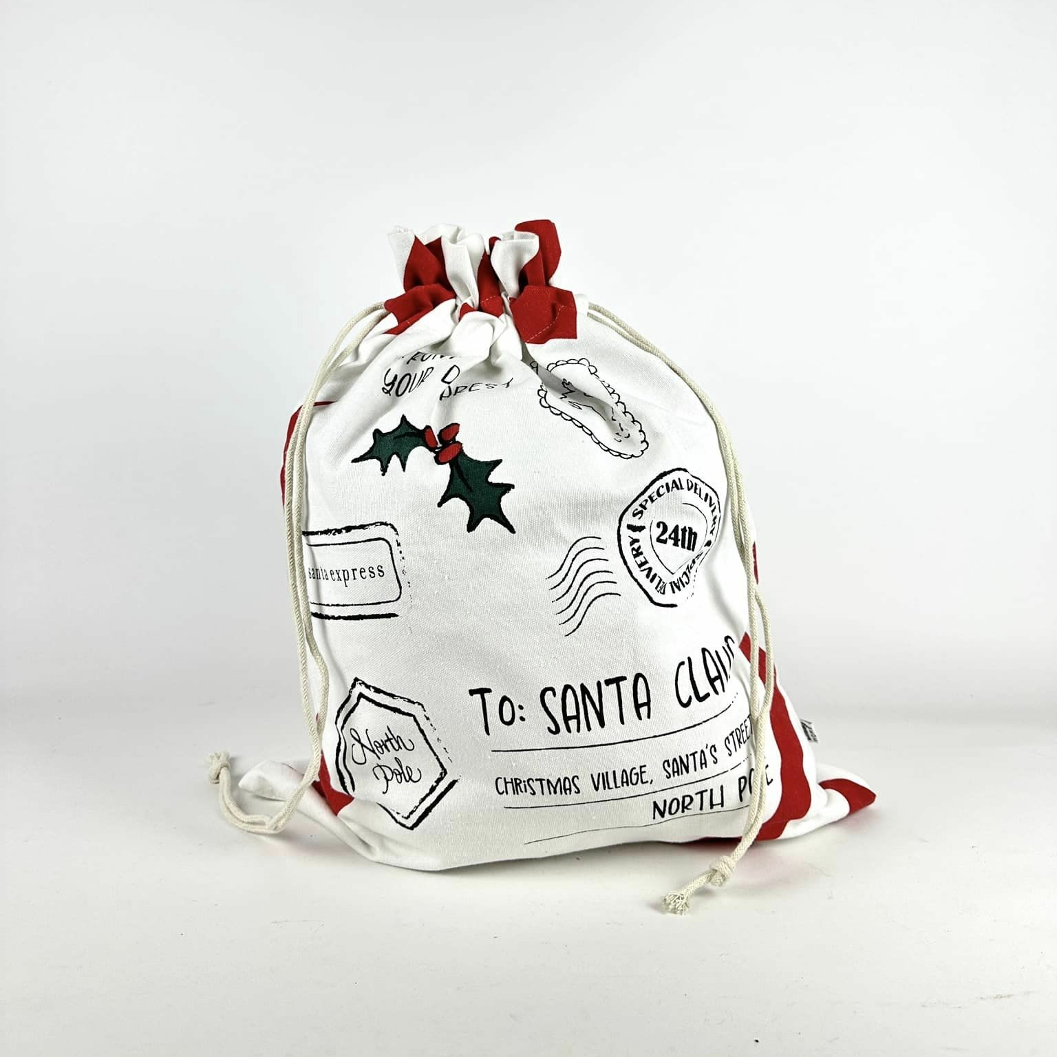 Мішок для подарунків новорічний білий з принтом