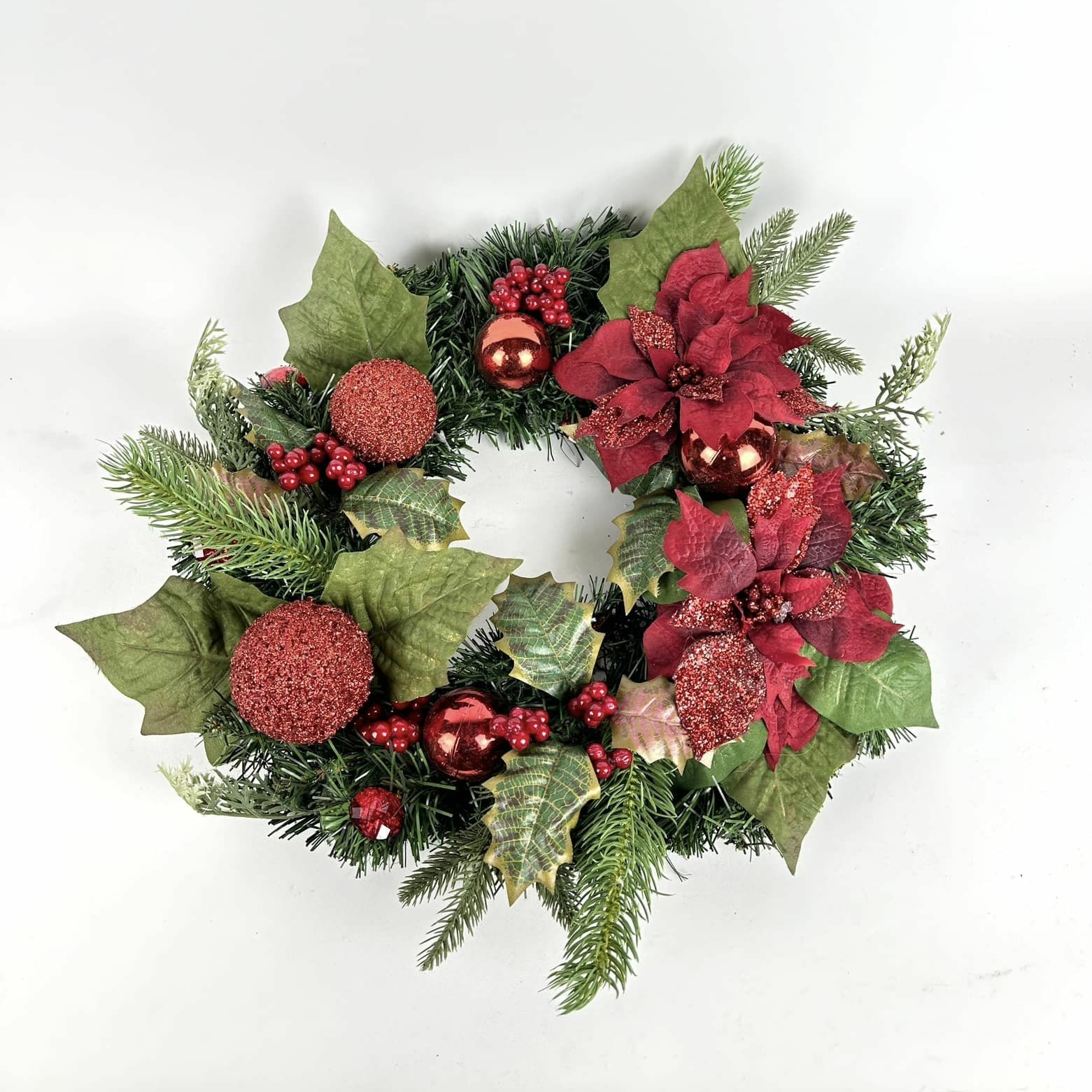 Вінок декоративний різдвяний з пуансетією
