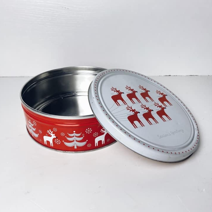 Коробка для печива Олені червоно-біла метал KB-061