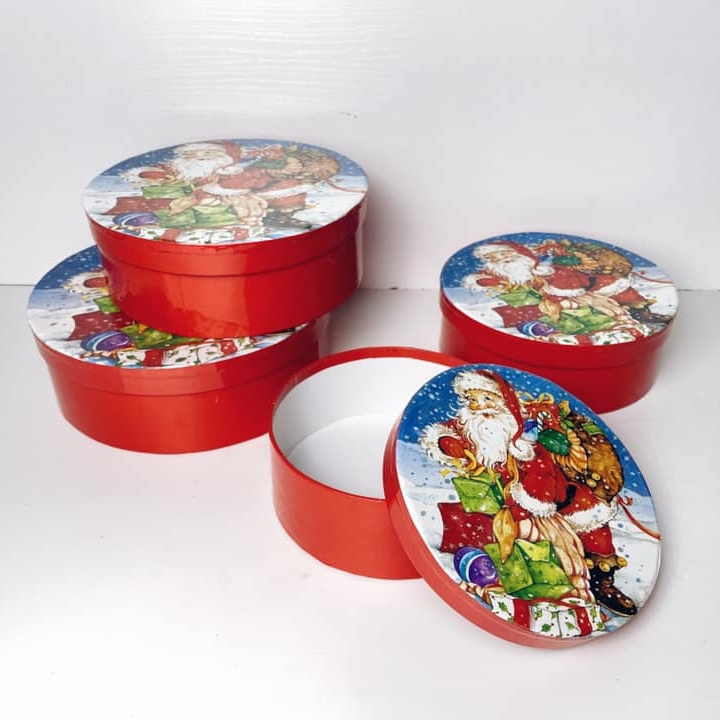 Набір круглих коробок (4 шт) для новорічних подарунків BX-127