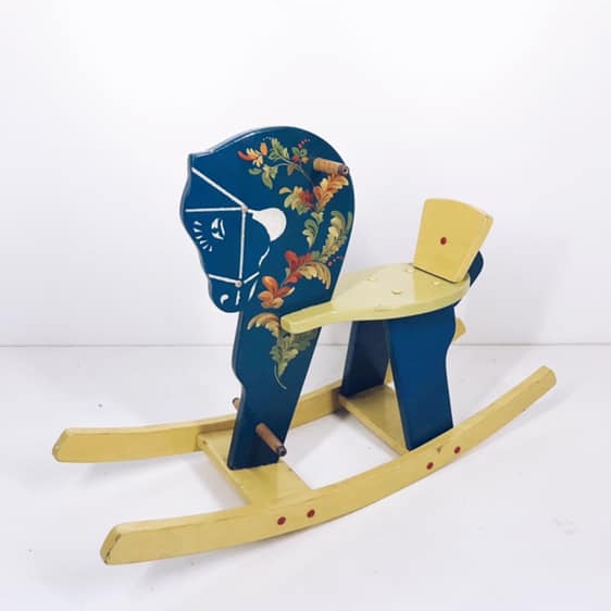 Коник-гойдалка малий з розписом етно синій