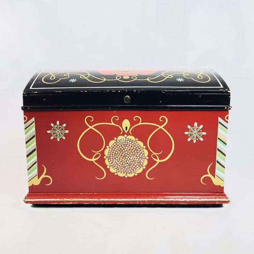 Скриня червона мальована дерево вінтаж VL-110