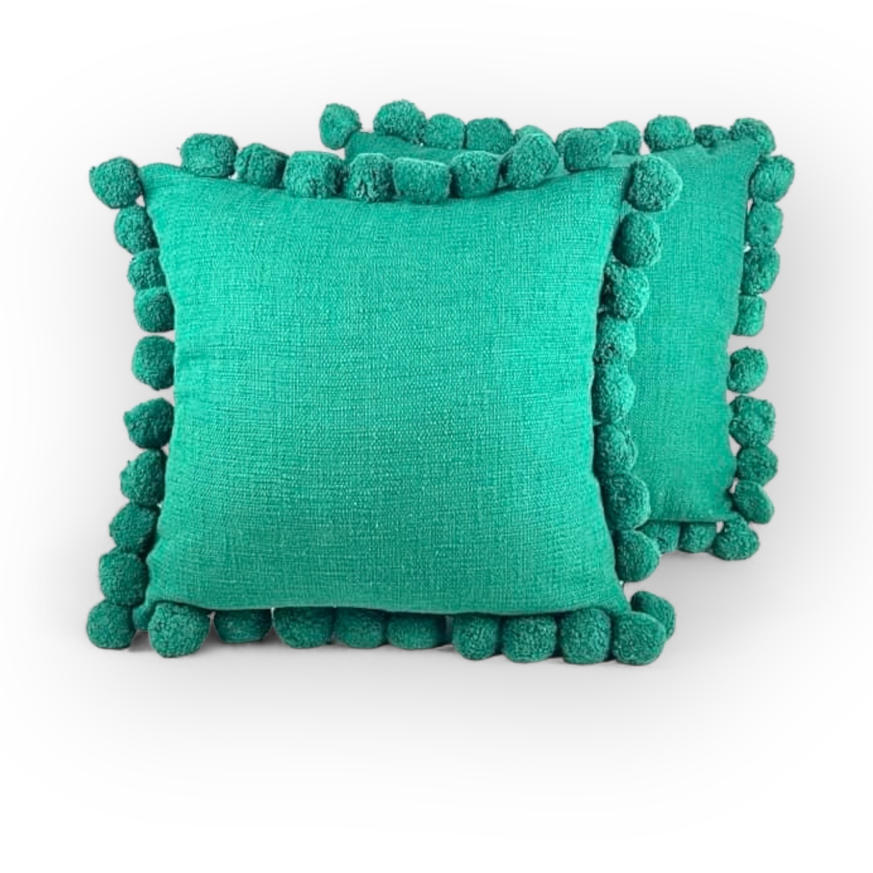 Подушка декоративна з помпонами смарагд PW-406