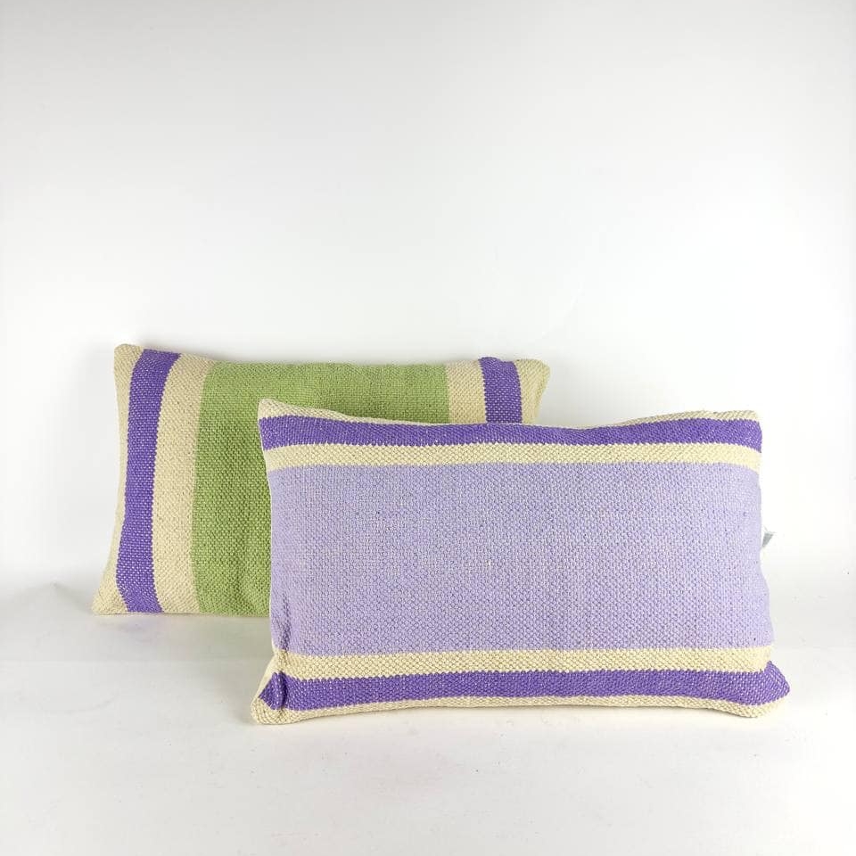 Подушка декоративна прямокутна смуги фіолет/салатовий PW-409