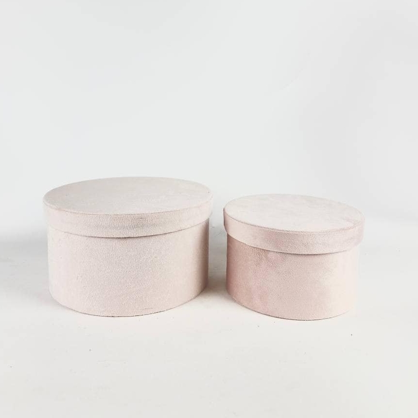 Комплект круглих коробок (2шт) св-рожевий велюр BX-128