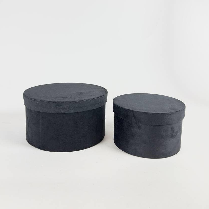 Комплект круглих коробок (2шт) чорний велюр BX-129