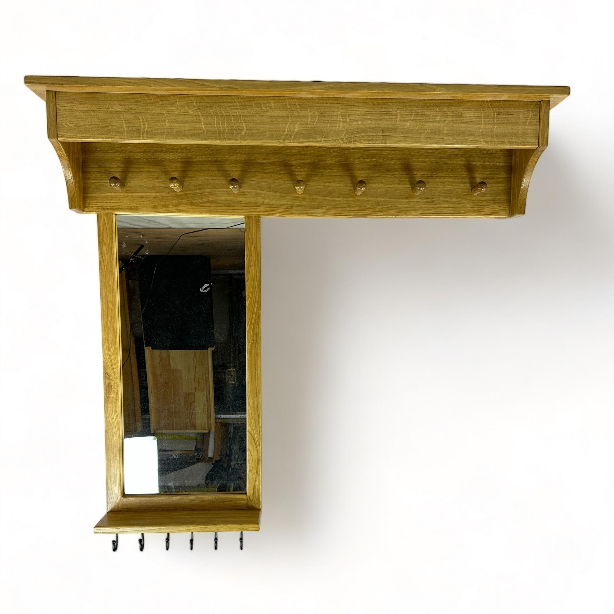 Вішак настінний з дзеркалом і полицею для передпокою св-дерево