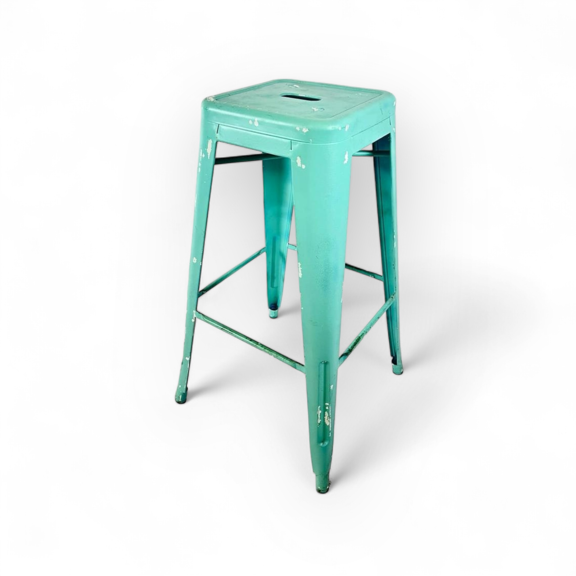 Стілець-табурет барний лофт фарбований з потертостями бірюзовий метал ST-138
