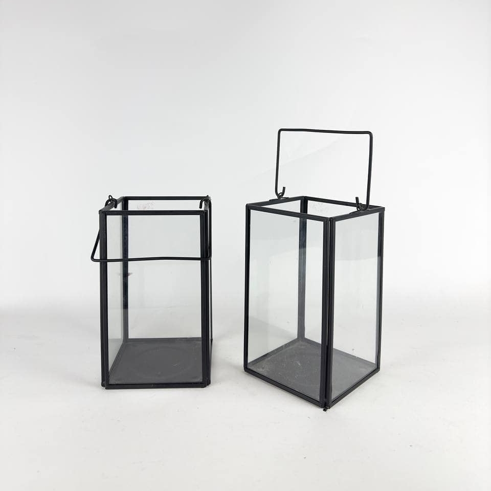 Ліхтар для свічок флораріум скло/метал чорний CL-086