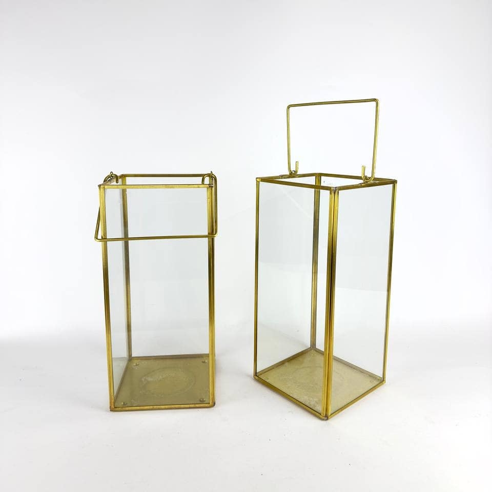 Ліхтар для свічок флораріум скло/метал золото CL-087