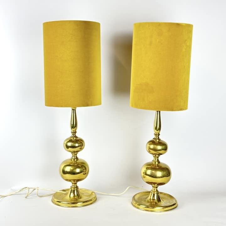 Лампа настільна база латунь фігурна вінтаж абажур велюр охра LT-287