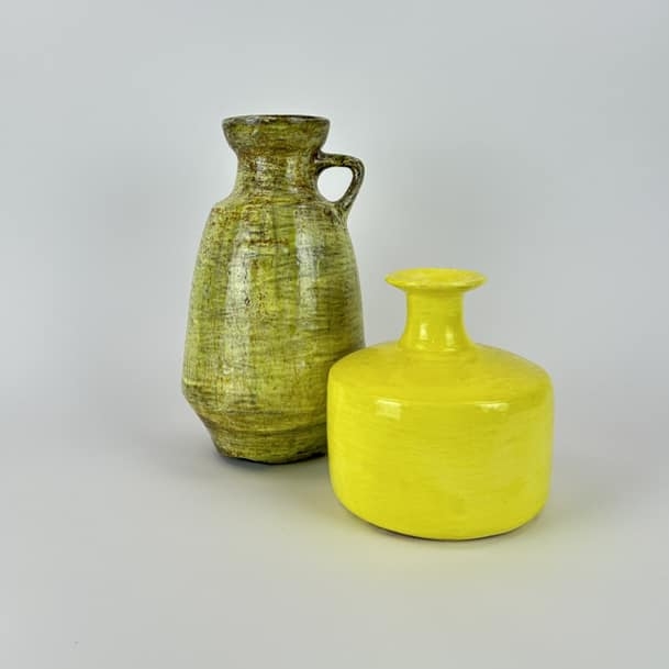Ваза жовта полива/фактура авторська кераміка VA-476