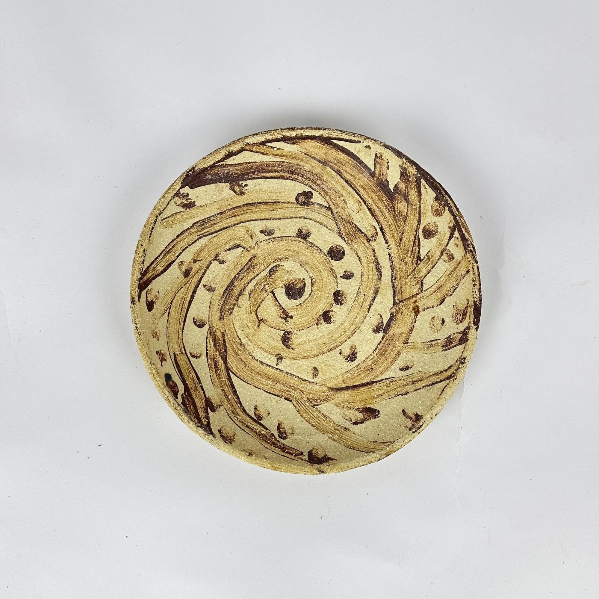 Тарілка декоративна етно бежево-коричнева авторська кераміка EN-160