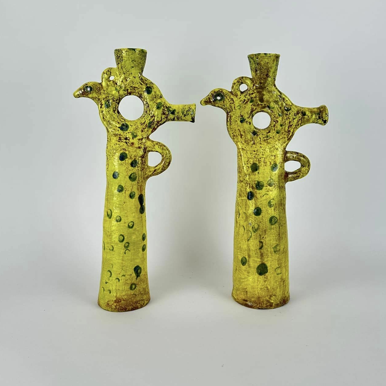 Свічник на 1 свічку Пташка етно жовто-коричневий фактура авторська кераміка CA-171