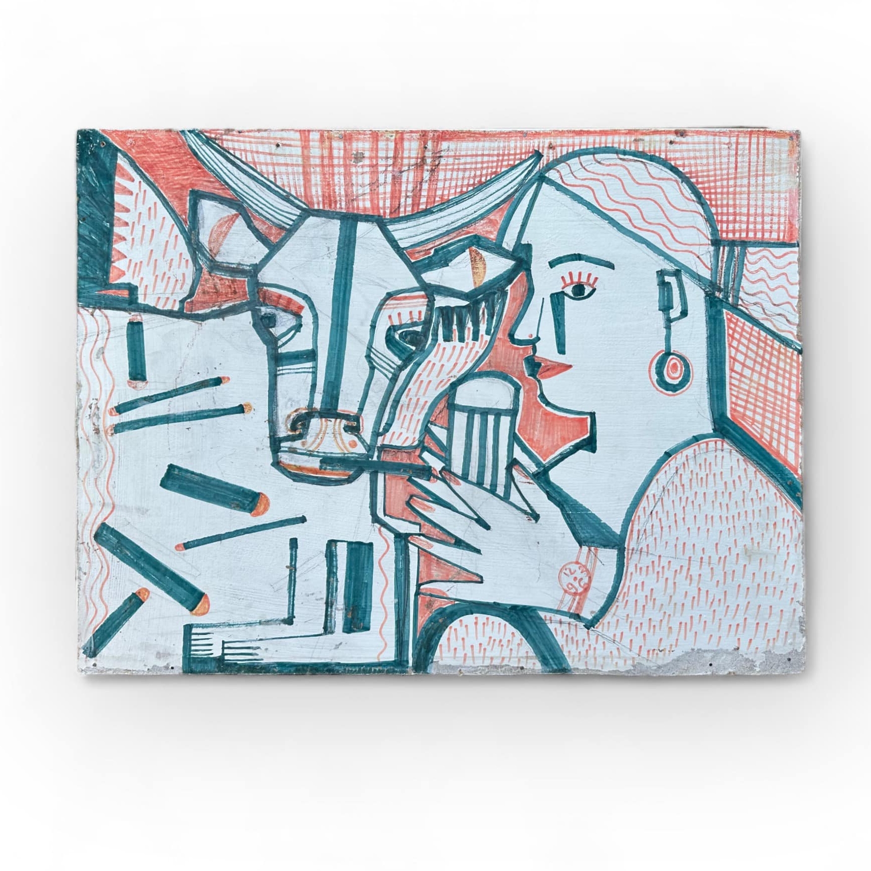 Графіка Портрет Жінки з коровою на підрамнику AR-1059