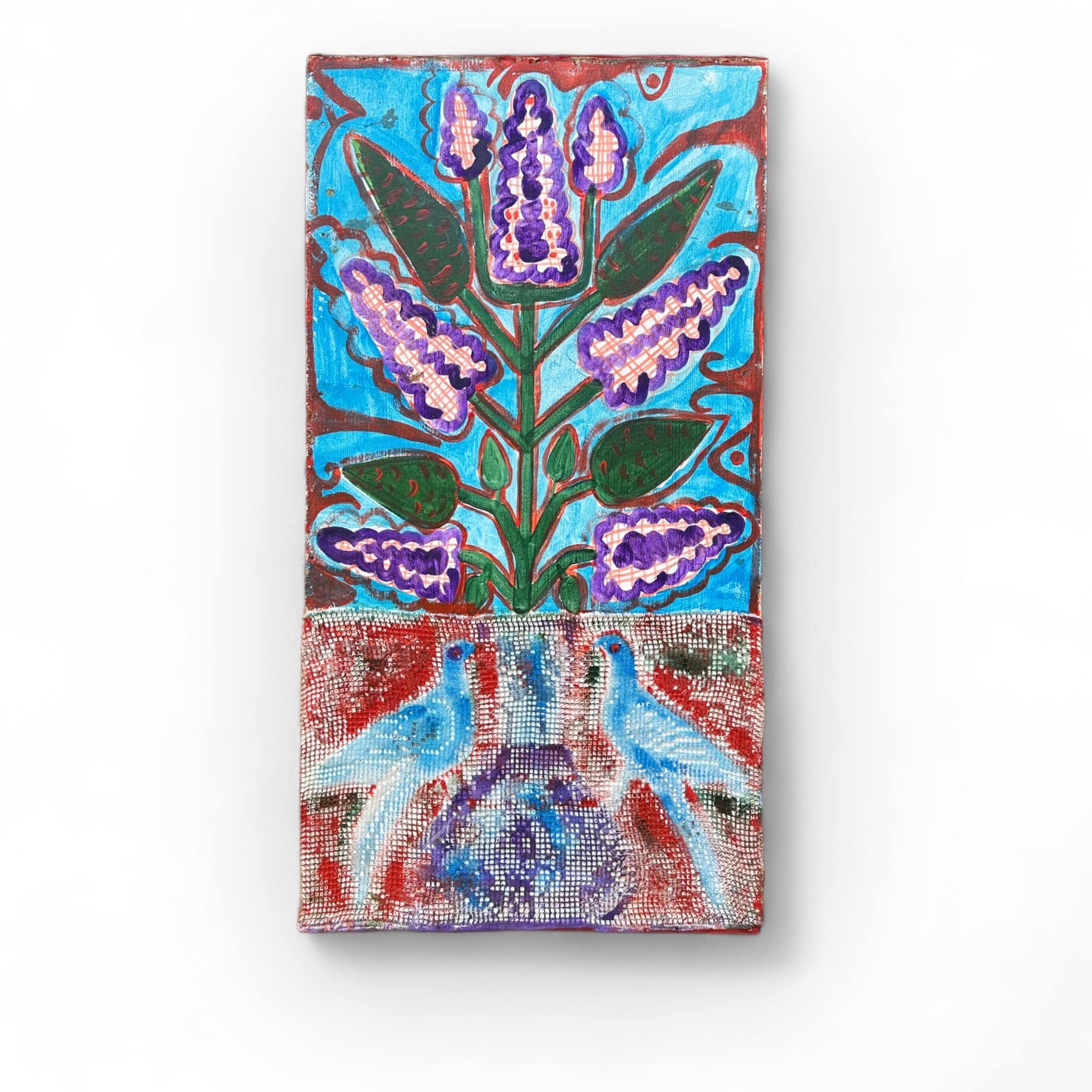 Натюрморт з пташками і бузком у вазі зішана техніка на підрамнику AR-1066