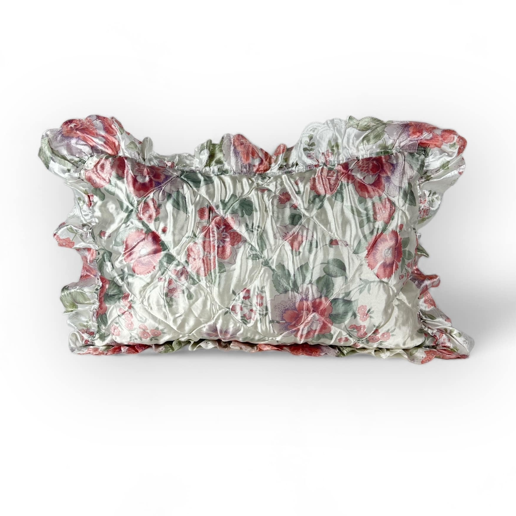 Наволочка на подушку стьобана з воланами Квіти BL-003