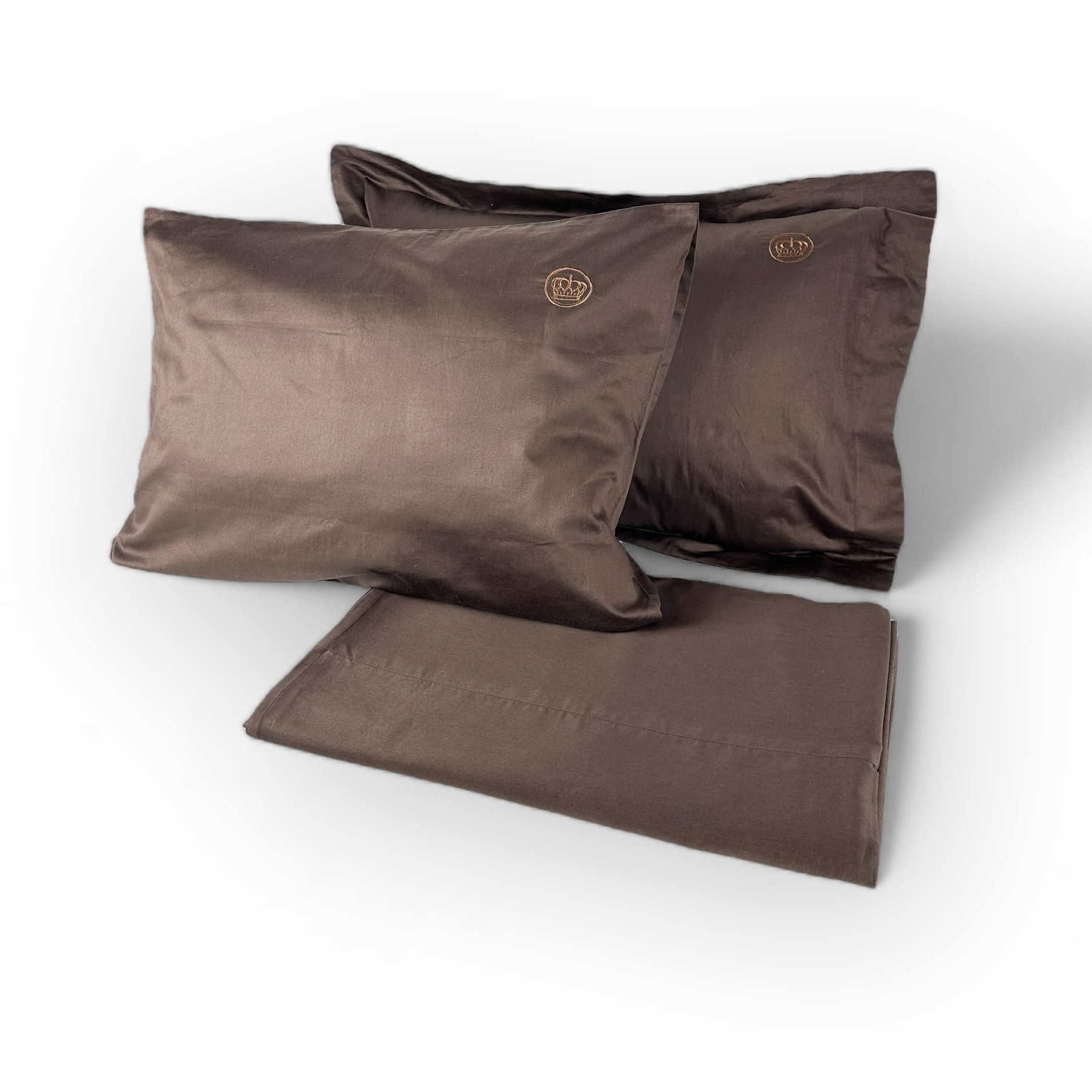 Комплект постільної білизни 2-спальний (3 наволочки / простирадло на резинці / простирадло-покривало) шоколад сатин бавовна BL-011