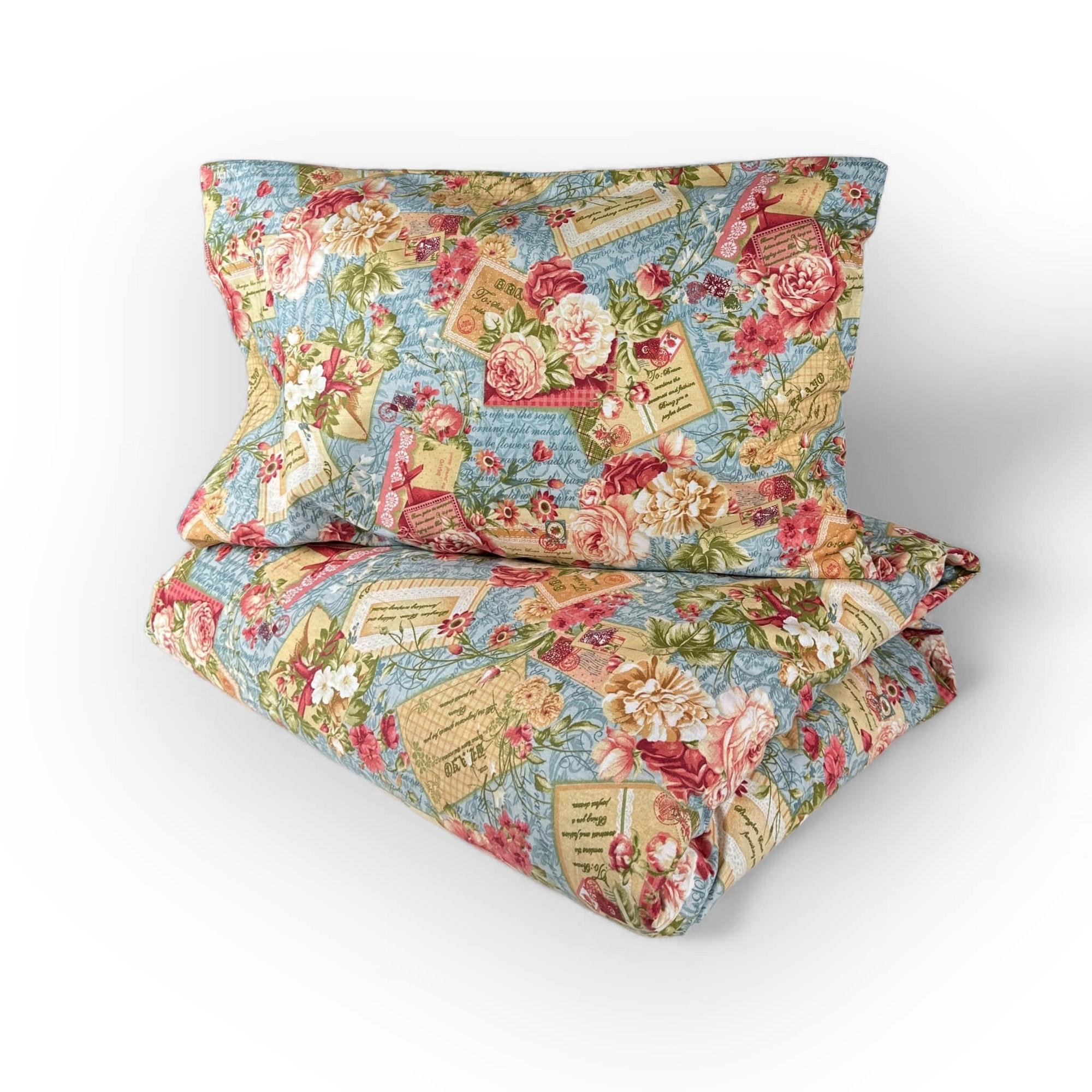 Комплект постільної білизни 2-спальний (2 наволочки/півковдра/простирадло) Листи і троянди бавовна BL-013