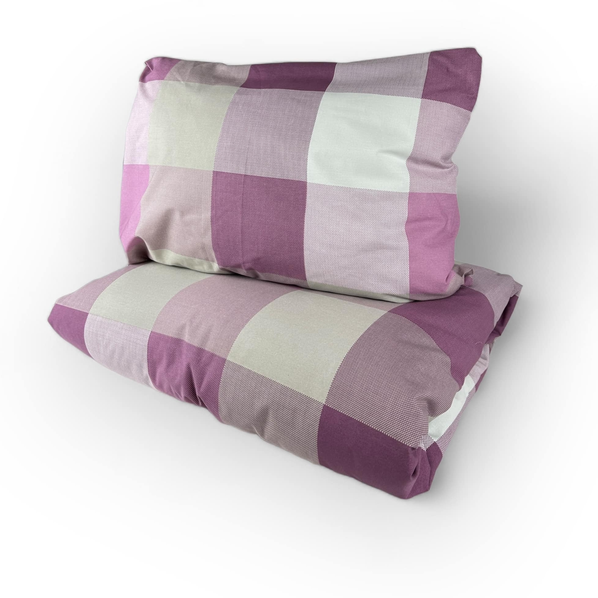 Комплект постільної білизни 1-спальний (наволочка/півковдра) клітинка буряковий/беж бавовна BL-015