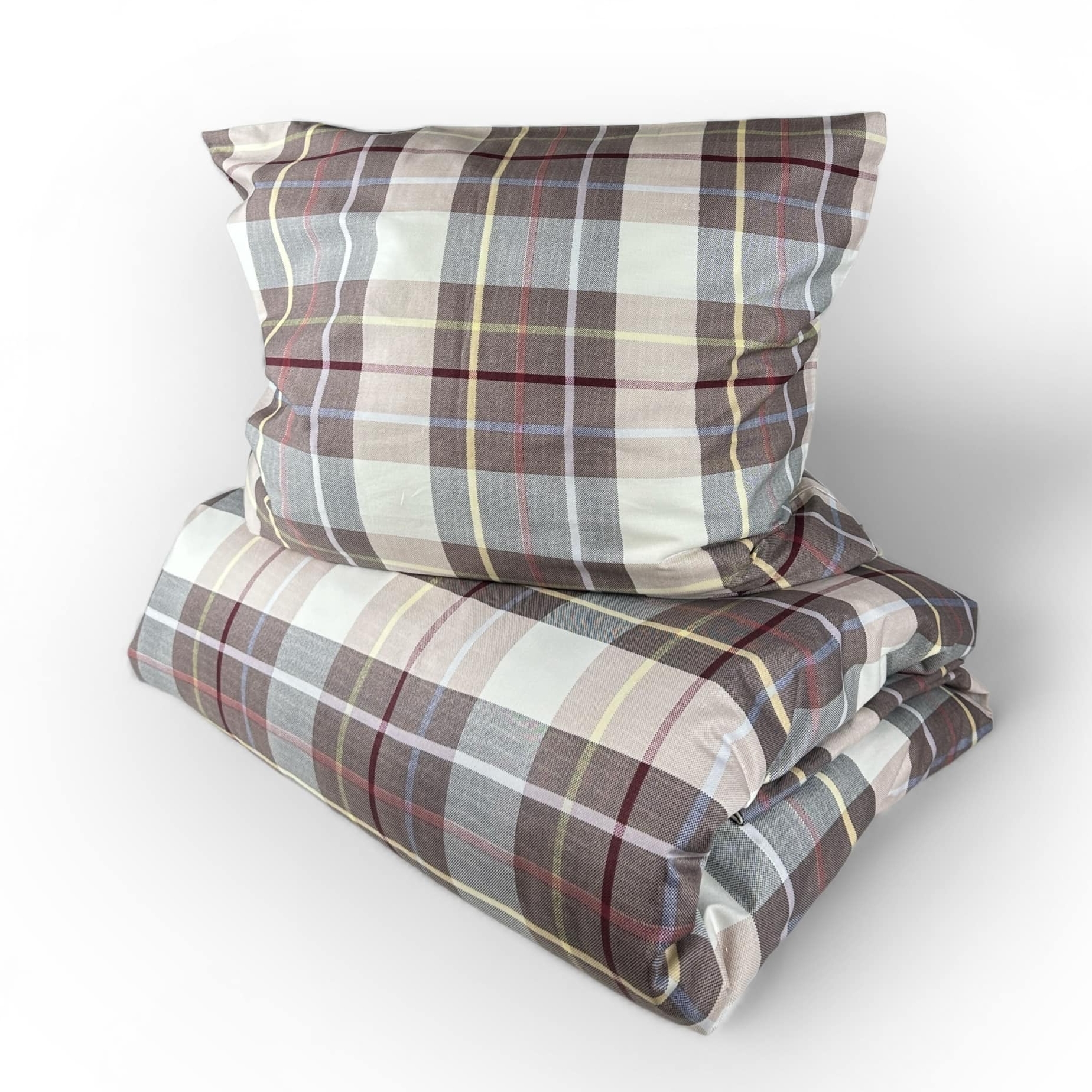 Комплект постільної білизни 2-спальний (2 наволочки/півковдра/простирадло) клітинка коричневий/беж бавовна BL-016