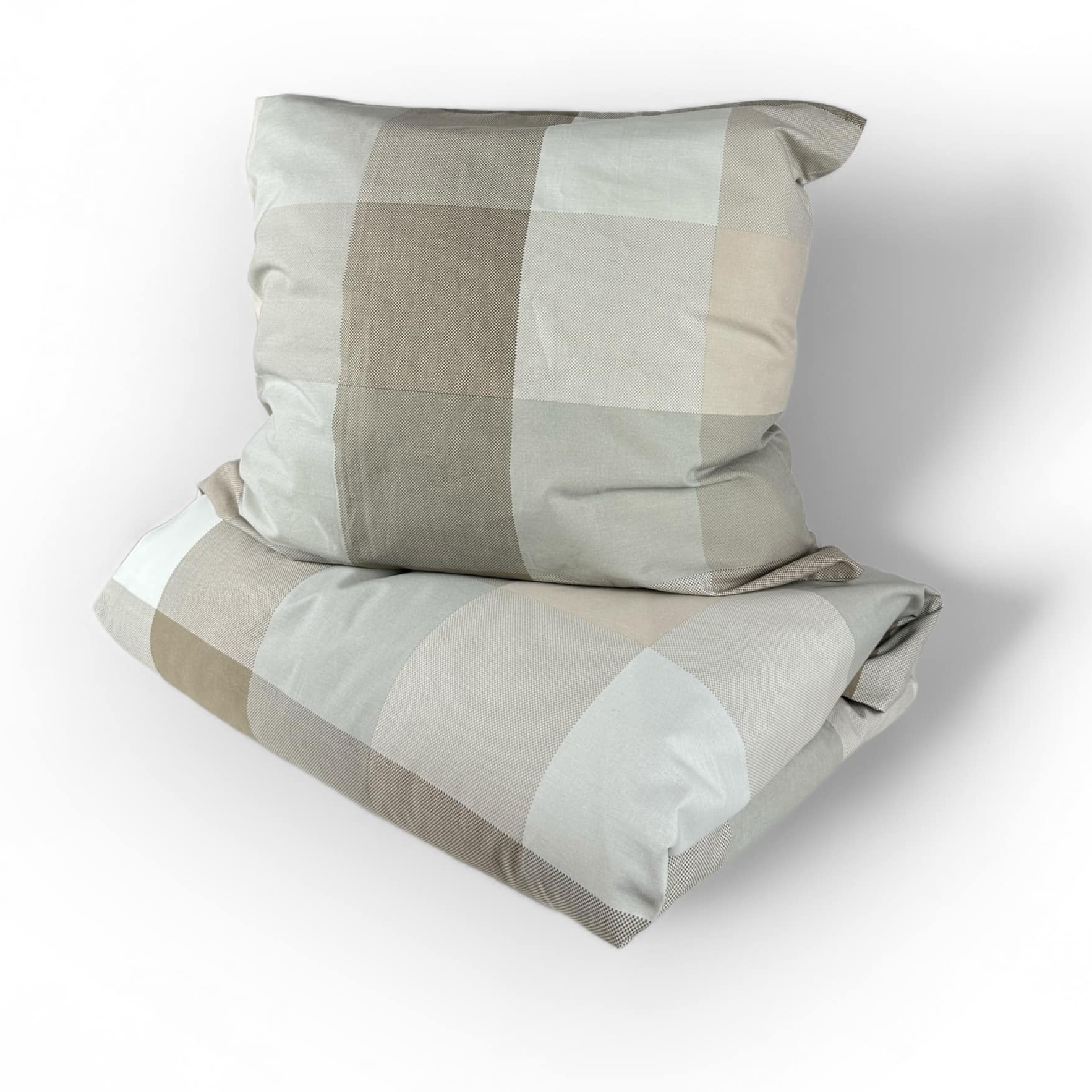 Комплект постільної білизни 1-спальний (наволочка/півковдра) клітинка сірий/беж бавовна BL-017