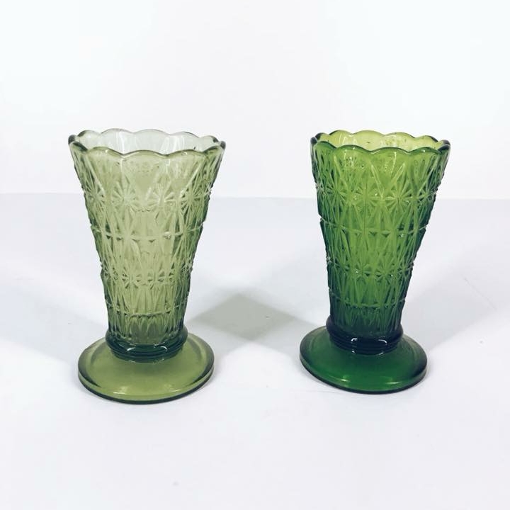 Креманка для десерту рельєфне зелене скло вінтаж GS-081