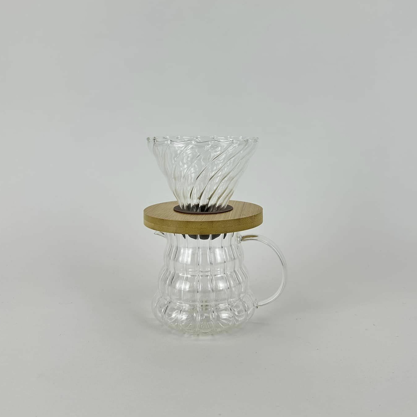 Пуровер для кави рельєфне скло/дерево KT-059